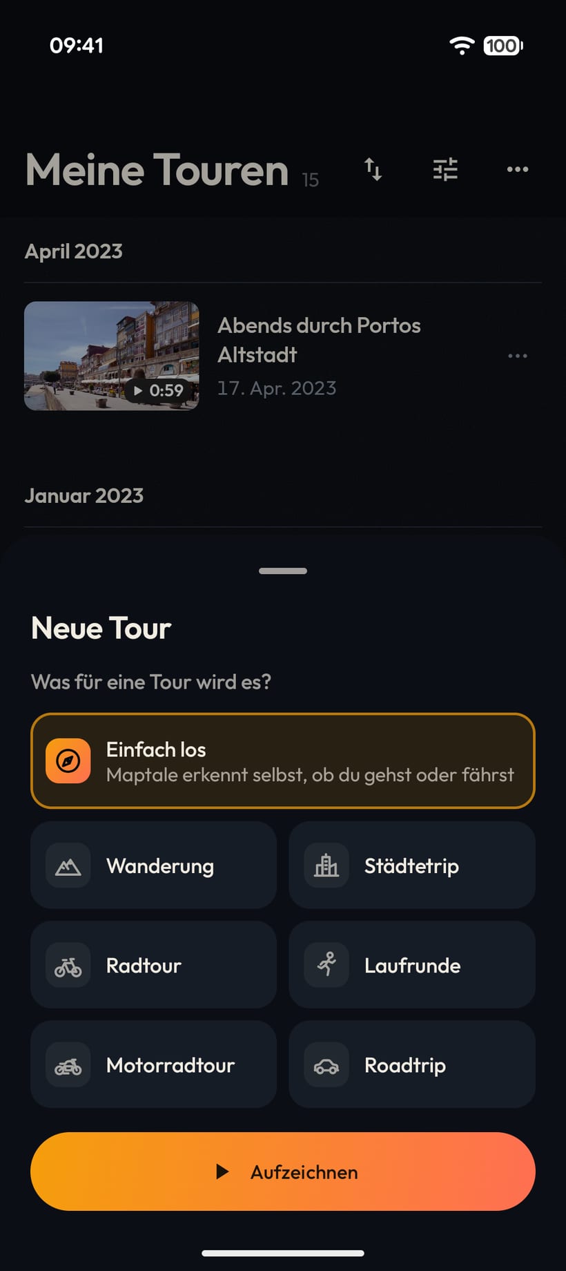 Starting a new tour: just go, hike, city trip, bike ride and more